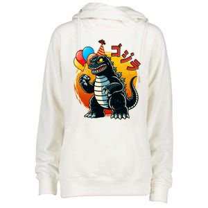 Funny Happy Birthday Japanese Kaiju Monster Womens Funnel Neck Pullover Hood