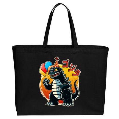 Funny Happy Birthday Japanese Kaiju Monster Cotton Canvas Jumbo Tote