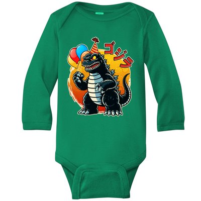 Funny Happy Birthday Japanese Kaiju Monster Baby Long Sleeve Bodysuit