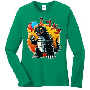 Funny Happy Birthday Japanese Kaiju Monster Ladies Long Sleeve Shirt