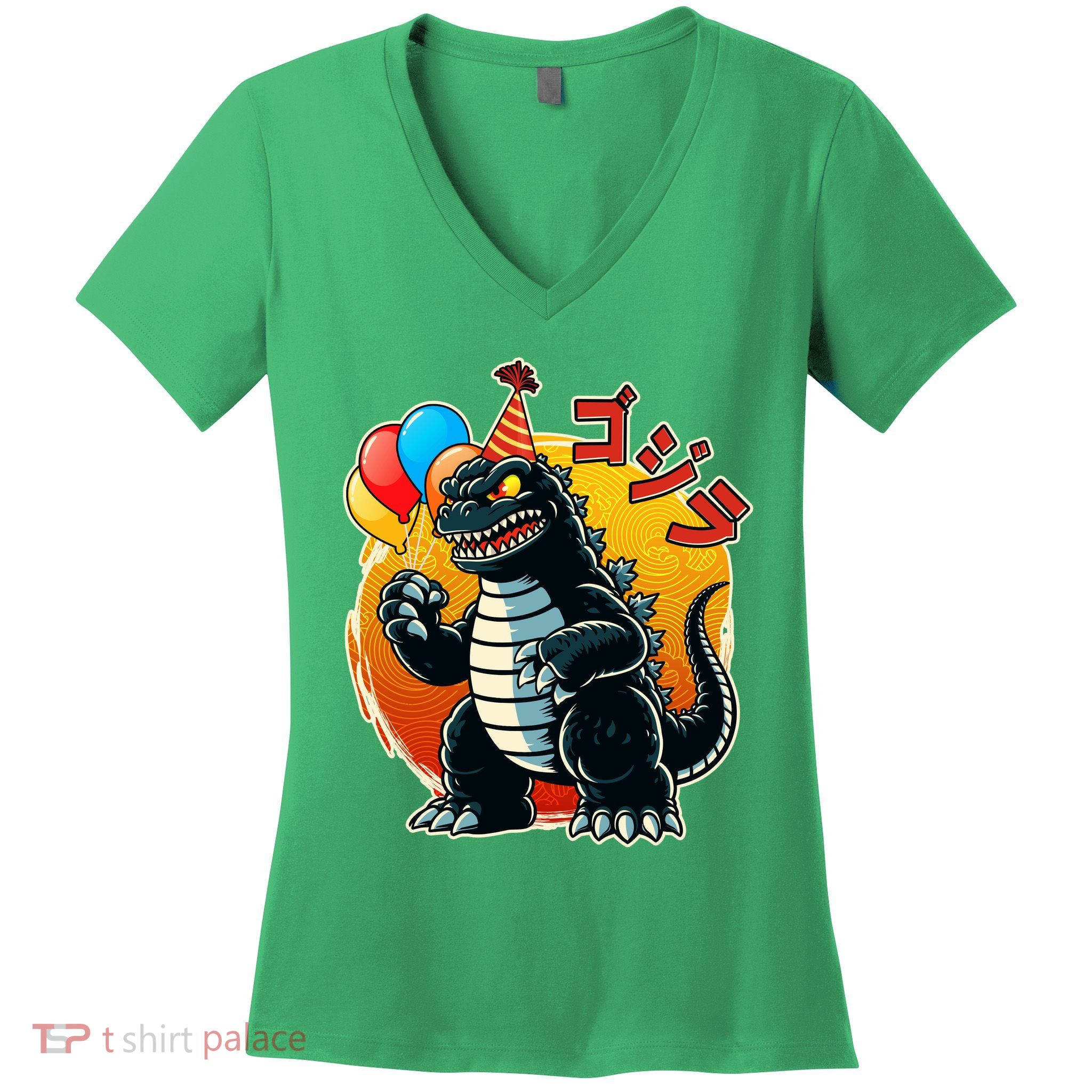 Funny Happy Birthday Japanese Kaiju Monster Women's V-Neck T-Shirt