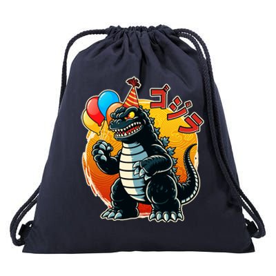 Funny Happy Birthday Japanese Kaiju Monster Drawstring Bag