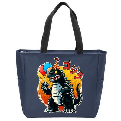 Funny Happy Birthday Japanese Kaiju Monster Zip Tote Bag