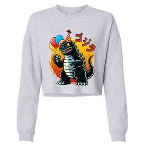 Funny Happy Birthday Japanese Kaiju Monster Cropped Pullover Crew