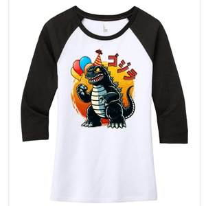 Funny Happy Birthday Japanese Kaiju Monster Women's Tri-Blend 3/4-Sleeve Raglan Shirt