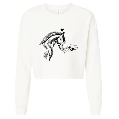Funny Hand Boop On A HorseS Nose Funny Horse Lover Long Sleeve Cropped Pullover Crew