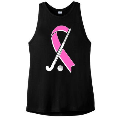 Field Hockey Breast Cancer Awareness Ribbon Ladies PosiCharge Tri-Blend Wicking Tank