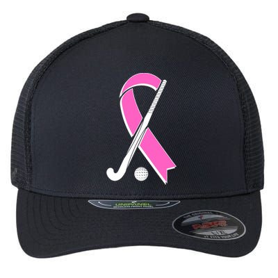 Field Hockey Breast Cancer Awareness Ribbon Flexfit Unipanel Trucker Cap