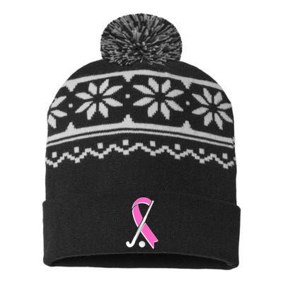 Field Hockey Breast Cancer Awareness Ribbon USA-Made Snowflake Beanie