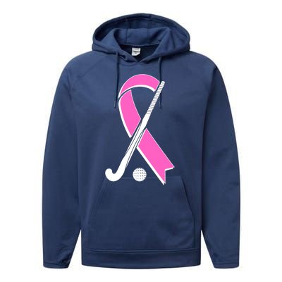 Field Hockey Breast Cancer Awareness Ribbon Performance Fleece Hoodie