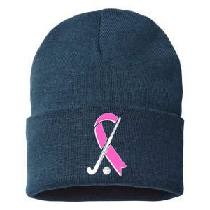 Field Hockey Breast Cancer Awareness Ribbon Sustainable Knit Beanie