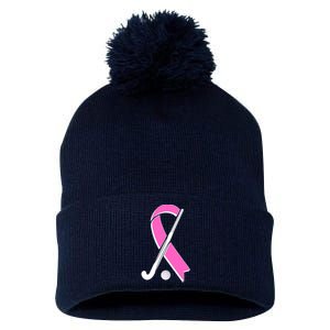 Field Hockey Breast Cancer Awareness Ribbon Pom Pom 12in Knit Beanie