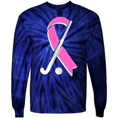 Field Hockey Breast Cancer Awareness Ribbon Tie-Dye Long Sleeve Shirt