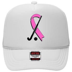 Field Hockey Breast Cancer Awareness Ribbon High Crown Mesh Back Trucker Hat