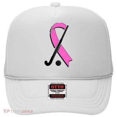 Field Hockey Breast Cancer Awareness Ribbon High Crown Mesh Back Trucker Hat