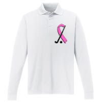 Field Hockey Breast Cancer Awareness Ribbon Performance Long Sleeve Polo