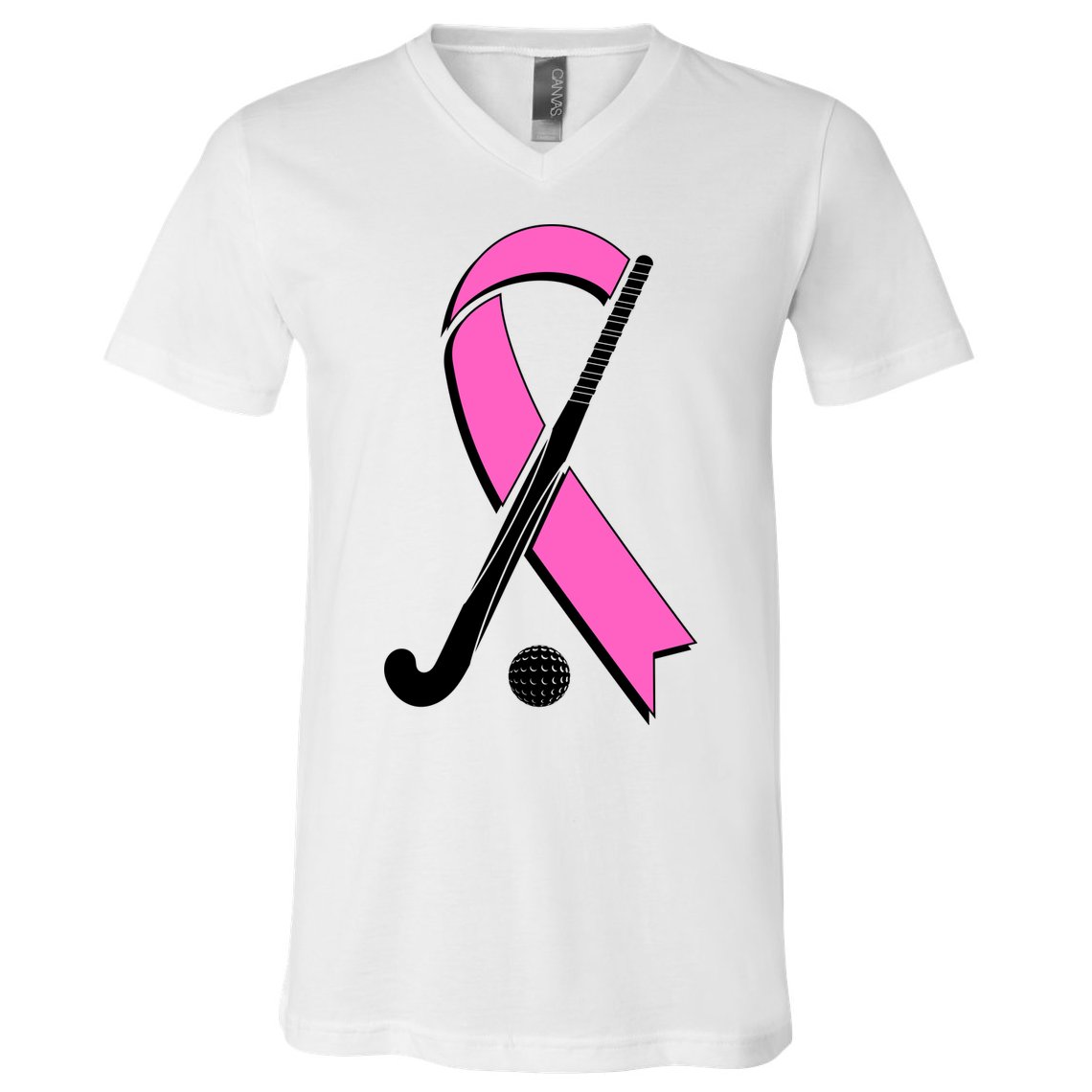 Field Hockey Breast Cancer Awareness Ribbon V-Neck T-Shirt