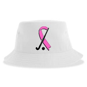 Field Hockey Breast Cancer Awareness Ribbon Sustainable Bucket Hat