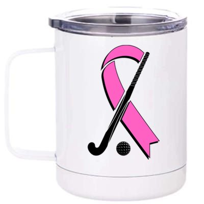 Field Hockey Breast Cancer Awareness Ribbon 12 oz Stainless Steel Tumbler Cup