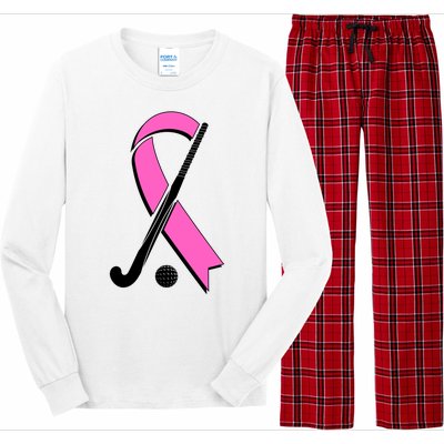 Field Hockey Breast Cancer Awareness Ribbon Long Sleeve Pajama Set