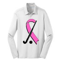 Field Hockey Breast Cancer Awareness Ribbon Silk Touch Performance Long Sleeve Polo