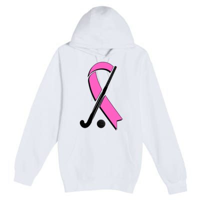 Field Hockey Breast Cancer Awareness Ribbon Premium Pullover Hoodie