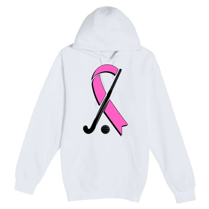 Field Hockey Breast Cancer Awareness Ribbon Premium Pullover Hoodie