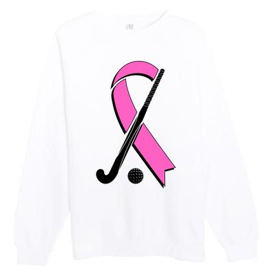 Field Hockey Breast Cancer Awareness Ribbon Premium Crewneck Sweatshirt