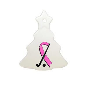 Field Hockey Breast Cancer Awareness Ribbon Ceramic Tree Ornament