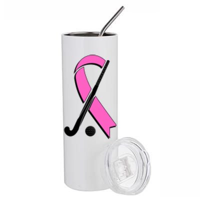 Field Hockey Breast Cancer Awareness Ribbon Stainless Steel Tumbler