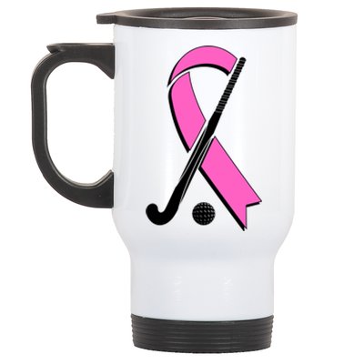 Field Hockey Breast Cancer Awareness Ribbon Stainless Steel Travel Mug