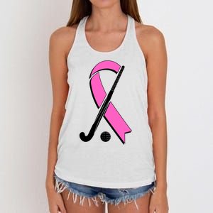 Field Hockey Breast Cancer Awareness Ribbon Women's Knotted Racerback Tank