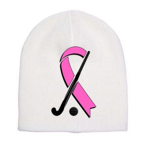 Field Hockey Breast Cancer Awareness Ribbon Short Acrylic Beanie