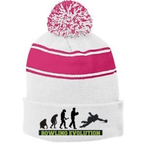 Funny Human Bowling Evolution Pin Ball Bowler Player Stripe Pom Pom Beanie