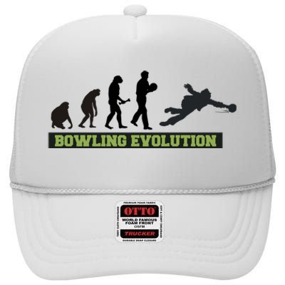 Funny Human Bowling Evolution Pin Ball Bowler Player High Crown Mesh Back Trucker Hat