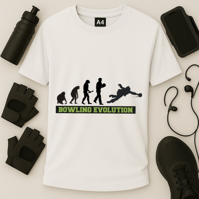 Funny Human Bowling Evolution Pin Ball Bowler Player Cooling Performance Crew T-Shirt