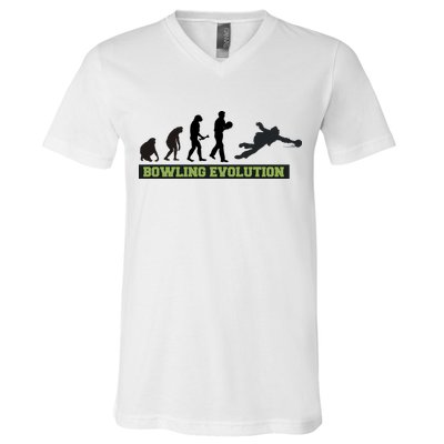 Funny Human Bowling Evolution Pin Ball Bowler Player V-Neck T-Shirt