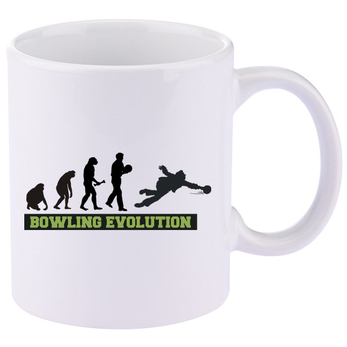 Funny Human Bowling Evolution Pin Ball Bowler Player 11oz C Handle Ceramic Mug