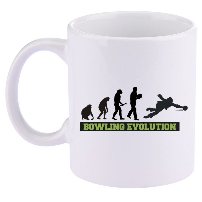 Funny Human Bowling Evolution Pin Ball Bowler Player 11oz C Handle Ceramic Mug