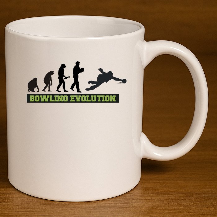 Funny Human Bowling Evolution Pin Ball Bowler Player 11oz C Handle Ceramic Mug
