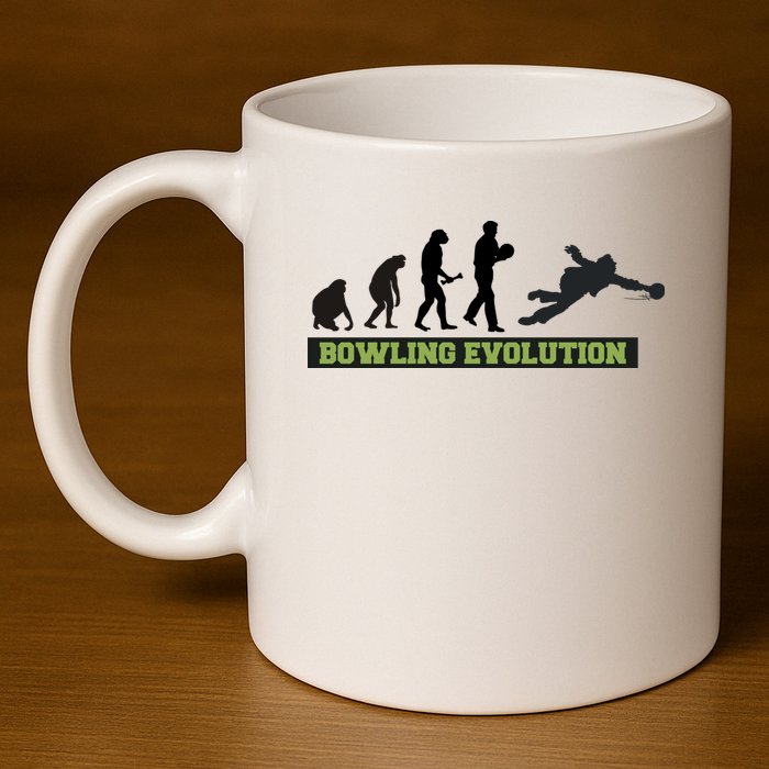 Funny Human Bowling Evolution Pin Ball Bowler Player 11oz C Handle Ceramic Mug