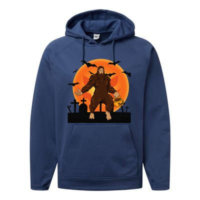 Funny Halloween Bigfoot Trick Or Treat Pumpkin Sasquatch Performance Fleece Hoodie