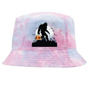 Funny Halloween Bigfoot Trick Or Treating Full Moon Bigfoot Gift Tie-Dyed Bucket Hat