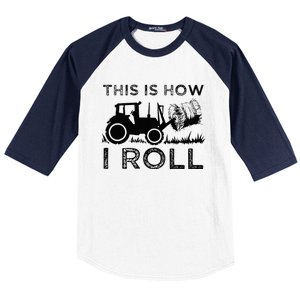 Funny Hay Bale How I Roll Gift Cool Farmer Tractor Driver Baseball Sleeve Shirt