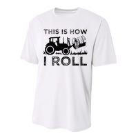 Funny Hay Bale How I Roll Gift Cool Farmer Tractor Driver Performance Sprint T-Shirt