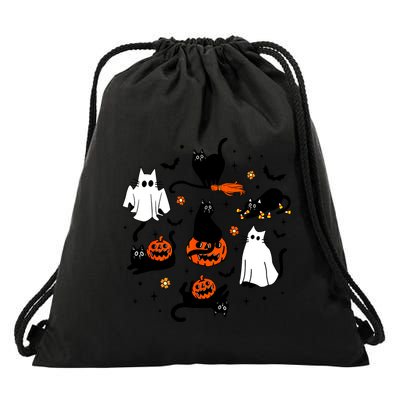 Funny Halloween Black Cat Outfit Costumes Cute Ghost Cat Gift Drawstring Bag