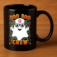 Funny Halloween Boo Boo Crew Ghost Nurse 11oz C Handle Ceramic Mug