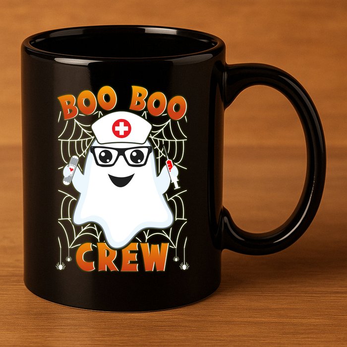 Funny Halloween Boo Boo Crew Ghost Nurse 11oz C Handle Ceramic Mug