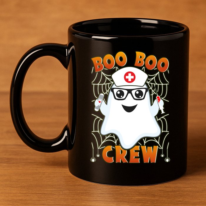 Funny Halloween Boo Boo Crew Ghost Nurse 11oz C Handle Ceramic Mug