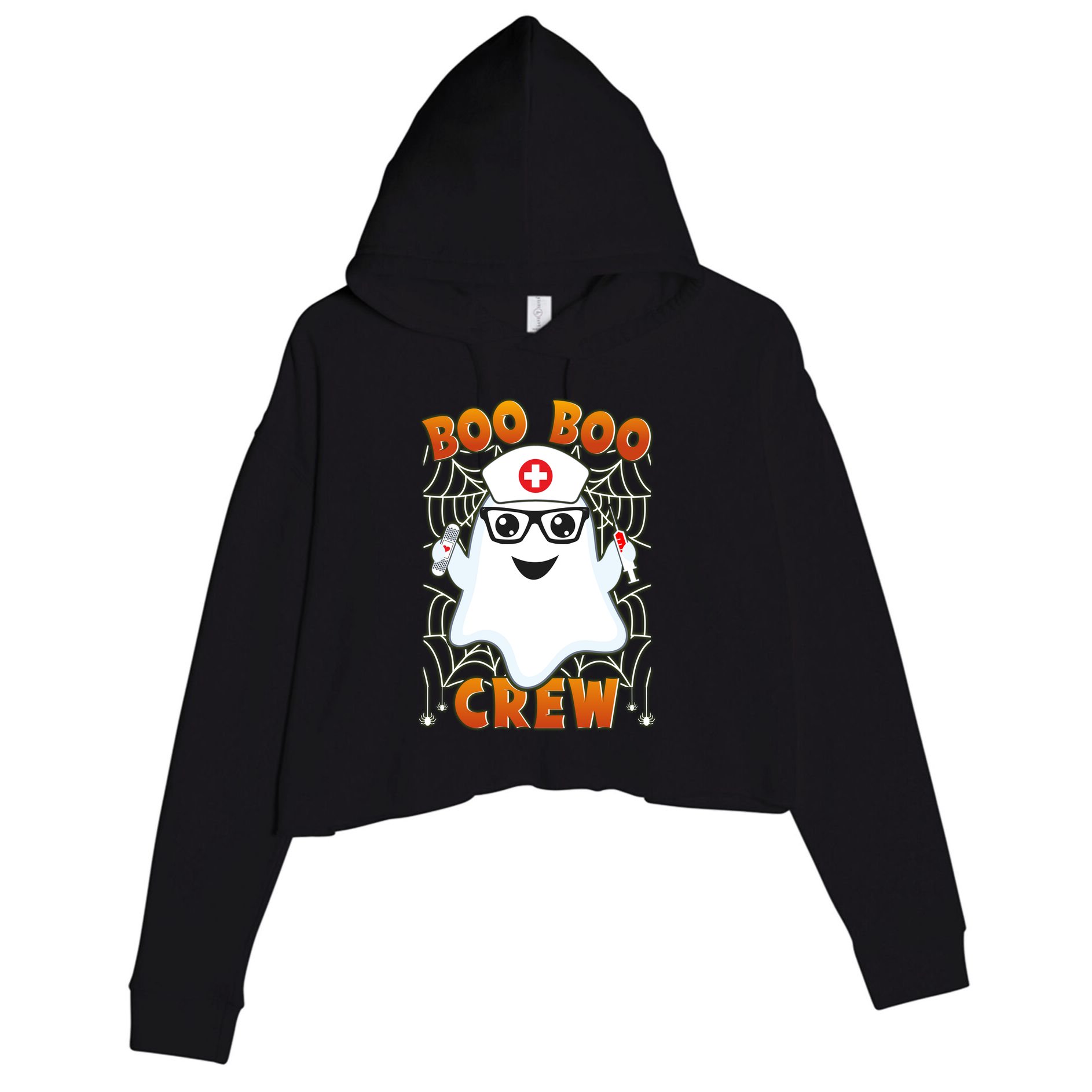 Funny Halloween Boo Boo Crew Ghost Nurse Crop Fleece Hoodie